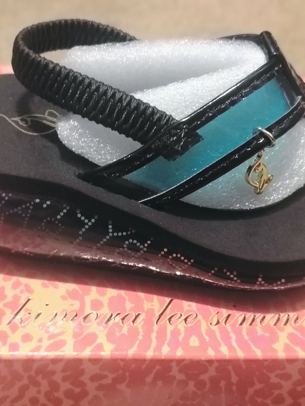 🎉BRAND NEW IN BOX🎉 Baby Phat Girls' Black and Turquoise Wedge Sandals - Picture 2 of 6